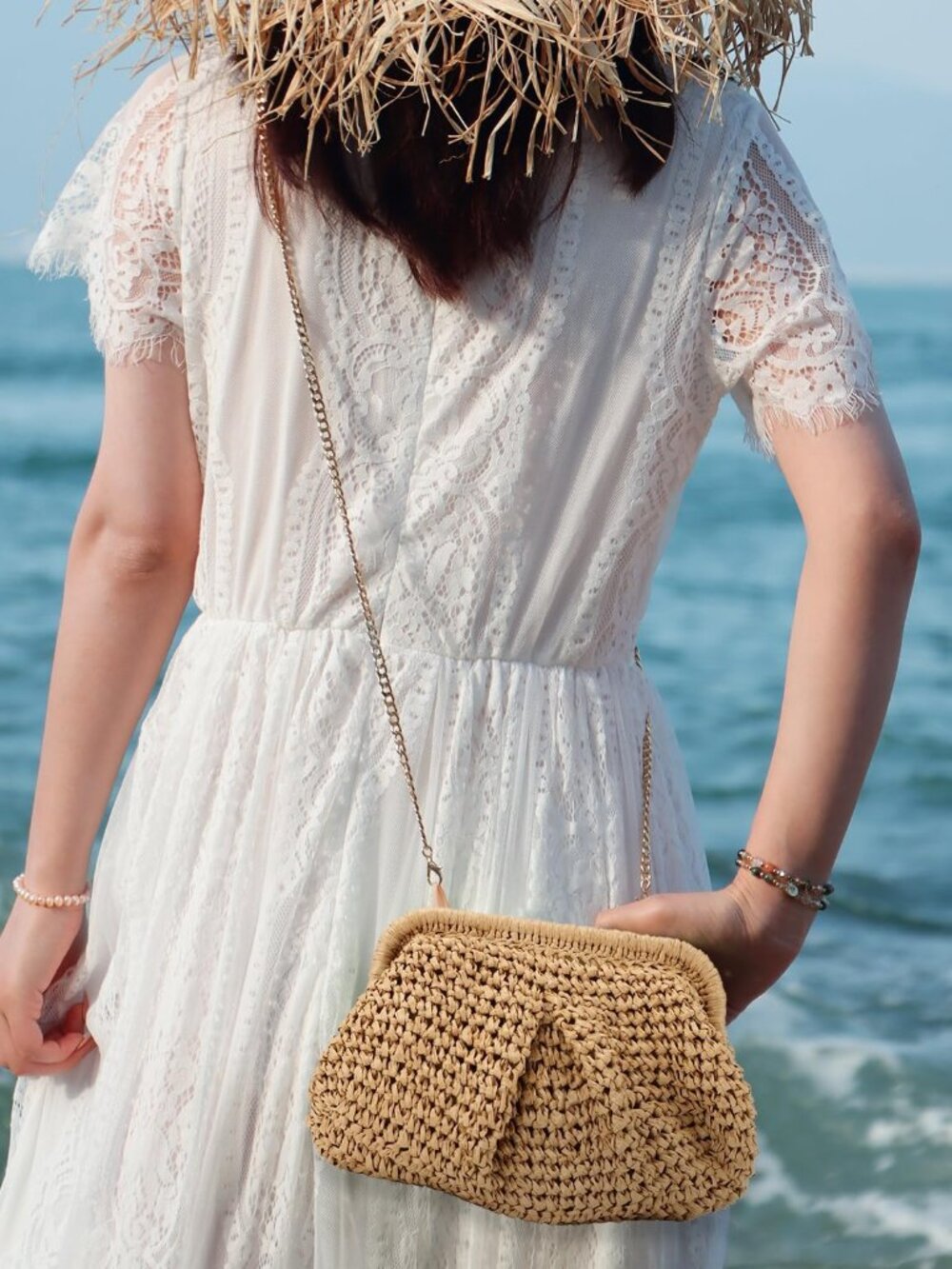 Straw Clutch Purses for Women Woven Dumpling Bag Summer Beach Clutch Wicker Cros - Picture 3 of 7